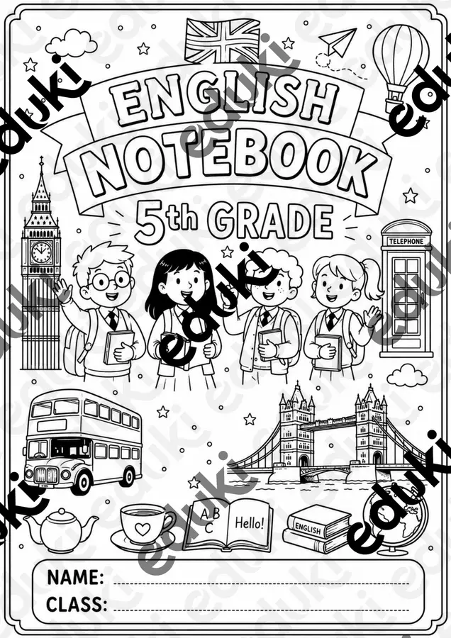 Copertina quaderno inglese classe 5 Font originali - Copertina quaderno inglese classe 5 - Teachervalex - Pagina di copertina
