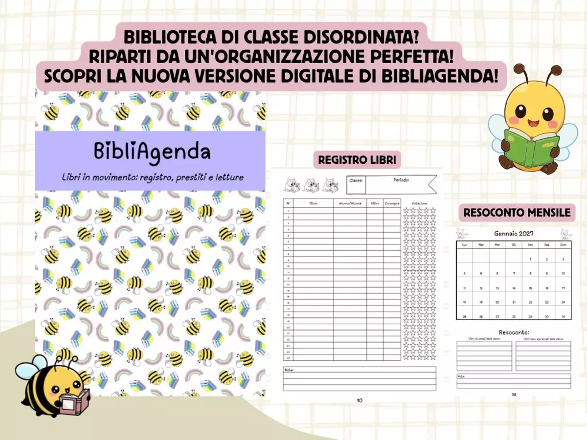 BIBLIAGENDA: VERSIONE DIGITALE Libri in movimento: registro, prestiti e letture Materiale di supporto/inclusione - BIBLIAGENDA: VERSIONE DIGITALE Libri in movimento: registro, prestiti e letture - MaestraPiera - Pagina di copertina