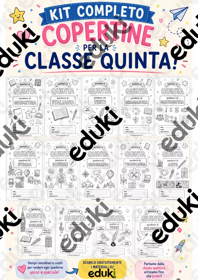 Kit copertina classe quinta (tutte le discipline) Etichette / Segnalibri - Kit copertina classe quinta (tutte le discipline) - Maestra.digit.ale - Pagina di copertina