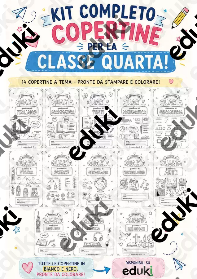 Kit copertine classe quarta (tutte le discipline) Etichette / Segnalibri - Kit copertine classe quarta (tutte le discipline) - Maestra.digit.ale - Pagina di copertina