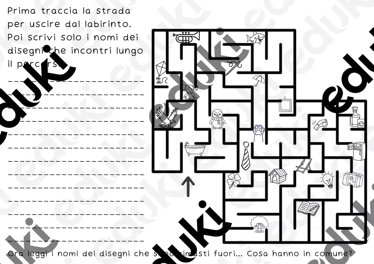 Labirinto parole suono Q Esercizi - Labirinto parole suono Q - Maestra Annina - Pagina di copertina
