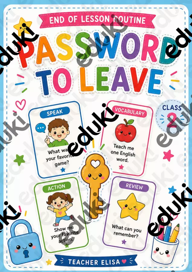 End of Lesson Routine 2 - Password To Leave Programmi scolastici / Materiali per docenti - End of Lesson Routine 2 - Password To Leave - Teacher Elisa Lab - Pagina di copertina