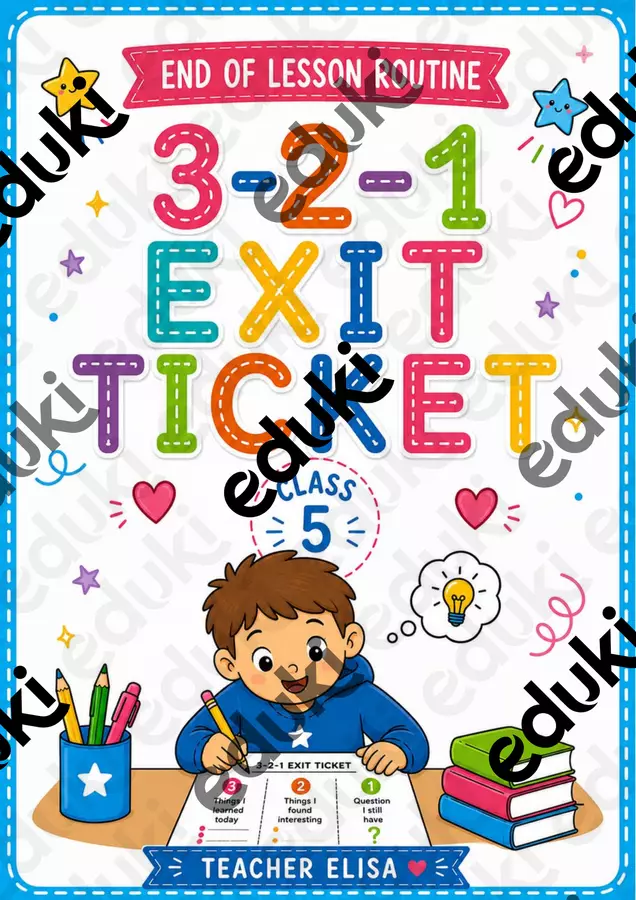 End of Lesson Routine 5 - 3-2-1 Exit Ticket Programmi scolastici / Materiali per docenti - End of Lesson Routine 5 - 3-2-1 Exit Ticket - Teacher Elisa Lab - Pagina di copertina