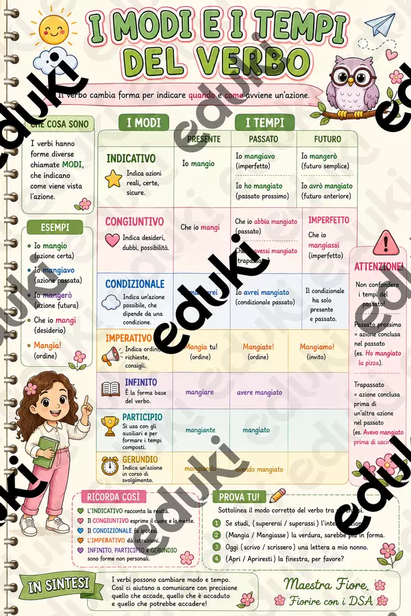 MODI E TEMPI DEL VERBO SCHEMA A COLORI E B/N Materiale di supporto/inclusione - MODI E TEMPI DEL VERBO SCHEMA A COLORI E B/N - Maestra Federica - Fiorire con i DSA - Pagina di copertina