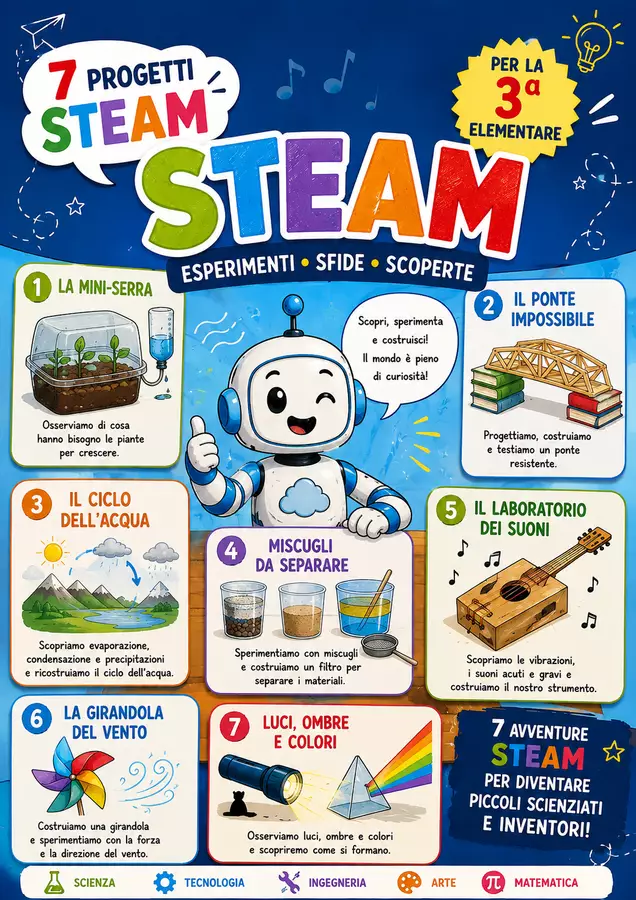 7 progetti STEAM classe terza Esperimenti - 7 progetti STEAM classe terza - Edugiocando - Pagina di copertina