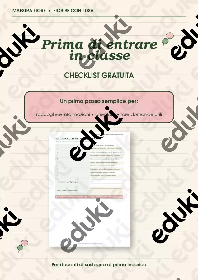 PRIMO INCARICO : CHECK LIST GRATUITA Materiale di supporto/inclusione - PRIMO INCARICO : CHECK LIST GRATUITA - Maestra Federica - Fiorire con i DSA - Pagina di copertina