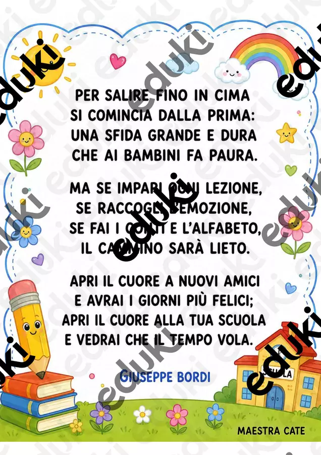 POESIA PRIMO GIORNO DI SCUOLA poster A3 Poster - POESIA PRIMO GIORNO DI SCUOLA poster A3 - Maestra _Cate - Pagina di copertina