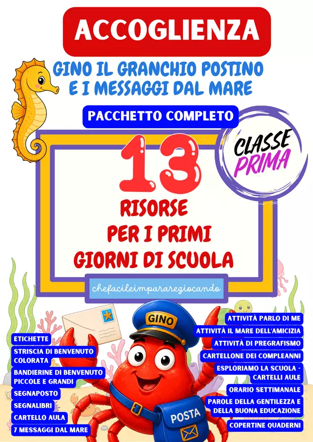 ACCOGLIENZA PRIMA - GINO IL POSTINO E IL MARE DELL'AMICIZIA Piani di lezione - ACCOGLIENZA PRIMA - GINO IL POSTINO E IL MARE DELL'AMICIZIA - chefacileimpararegiocando - Pagina di copertina