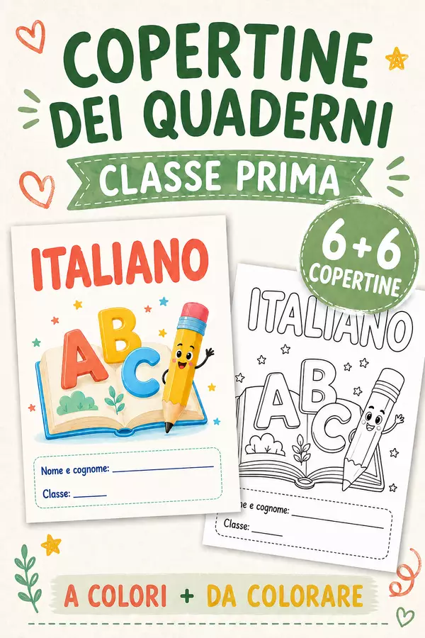 Copertine classe prima, a colori e da colorare (6+6) Clipart / Immagini originali - Copertine classe prima, a colori e da colorare (6+6) - Kit Inclusione - Maestra Anna - Pagina di copertina