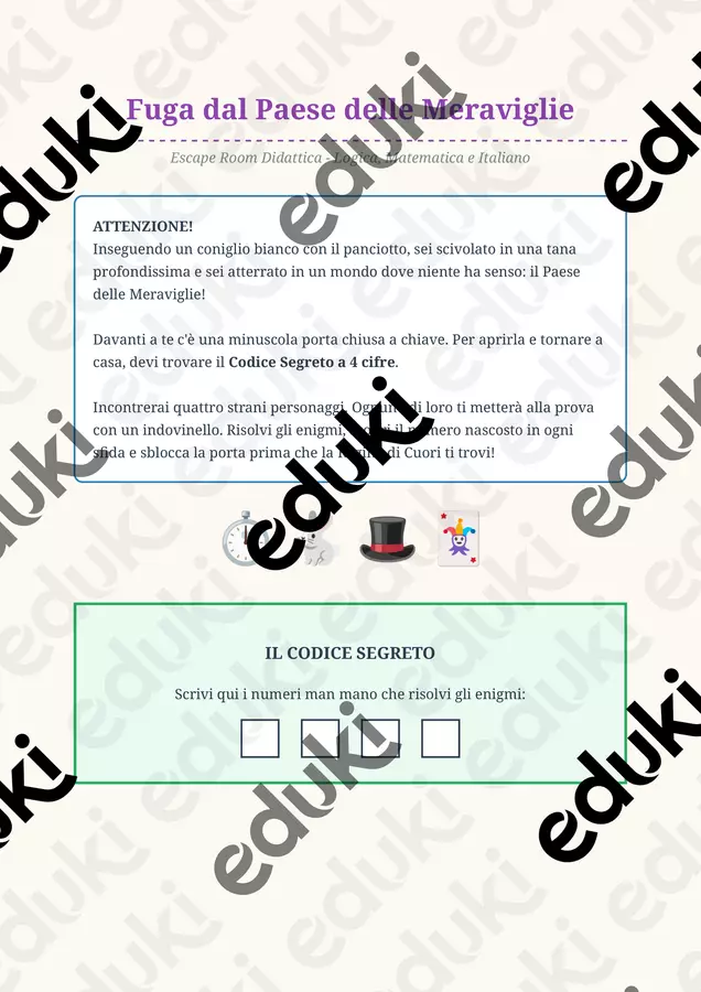 ESCAPE ROOM: Fuga dal Paese delle Meraviglie Esercizi - ESCAPE ROOM: Fuga dal Paese delle Meraviglie - valestudiafacile - Pagina di copertina