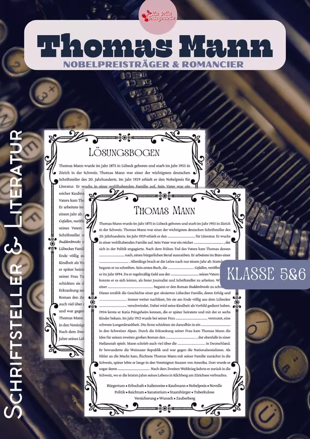 Schriftsteller Thomas Mann Esercizi - Schriftsteller Thomas Mann - LaMiaInsegnante - Pagina di copertina