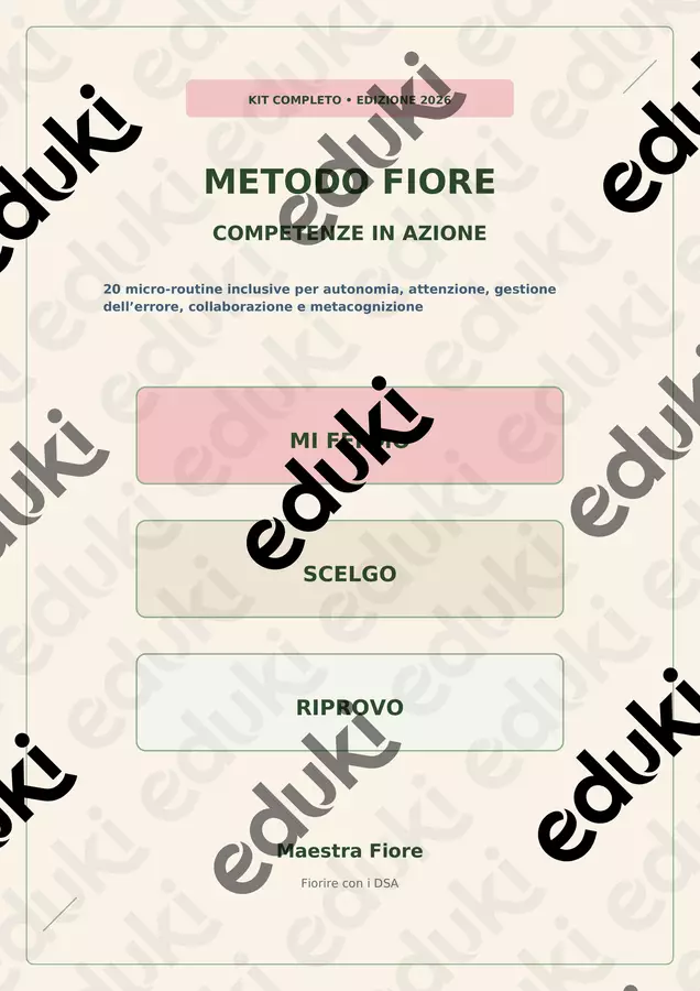 METODO FIORE : 20 micro-routine per autonomia, attenzione e autoregolazione Materiale di supporto/inclusione - METODO FIORE : 20 micro-routine per autonomia, attenzione e autoregolazione - Maestra Federica - Fiorire con i DSA - Pagina di copertina