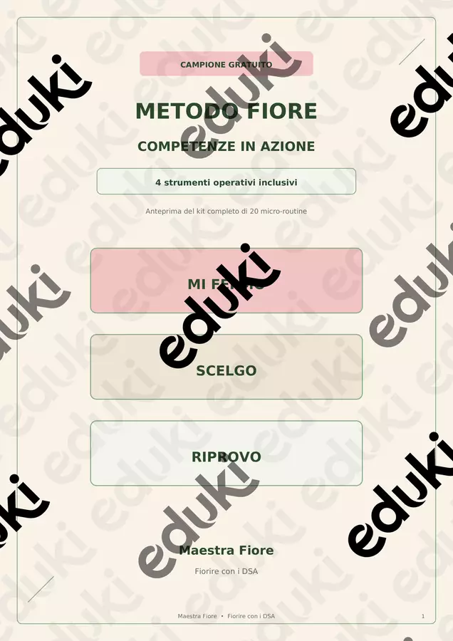 Metodo FIORE : estratto Gratuito Materiale di supporto/inclusione - Metodo FIORE : estratto Gratuito - Maestra Federica - Fiorire con i DSA - Pagina di copertina