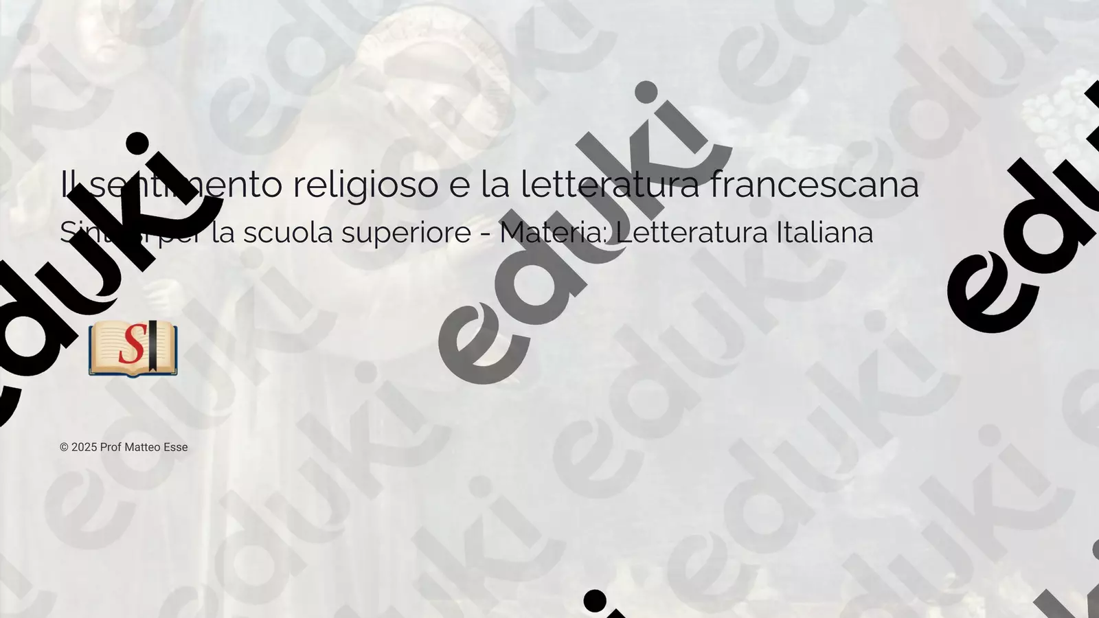 La nascita della letteratura e San Francesco Presentazioni / Lavagne - La nascita della letteratura e San Francesco - Prof. Matteo Esse - Pagina di copertina