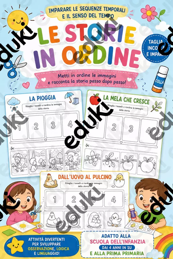 Storie in sequenza - Imparare le sequenze temporali e il senso del tempo Esercizi - Storie in sequenza - Imparare le sequenze temporali e il senso del tempo - Edugiocando - Pagina di copertina