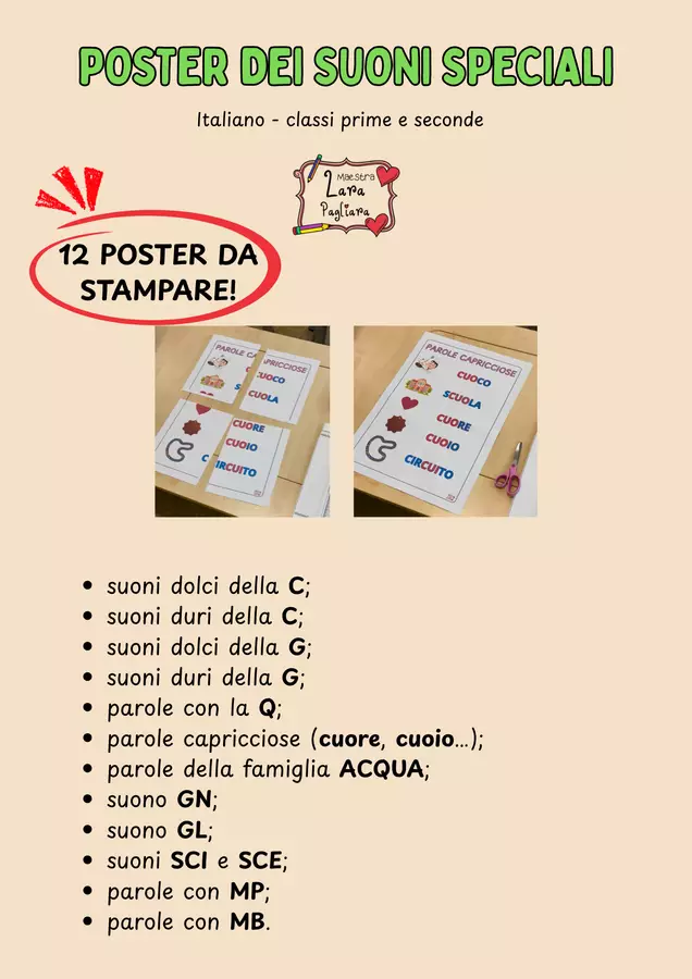 Poster dei "Suoni speciali" - italiano prima e seconda Materiale di supporto/inclusione - Poster dei "Suoni speciali" - italiano prima e seconda - Maestra Lara Pagliara - Pagina di copertina