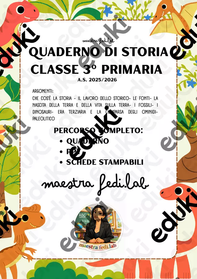 Quaderno STORIA classe 3 a.s. 2025/2026 Serie di lezioni - Quaderno STORIA classe 3 a.s. 2025/2026 - Maestra Fedi - Pagina di copertina