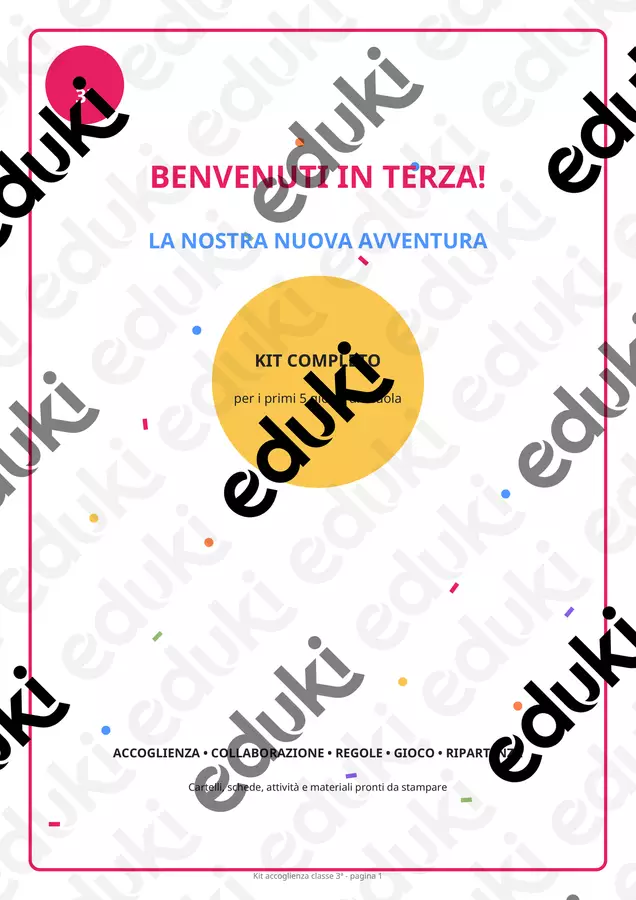 Kit accoglienza classe 3ª – 5 giorni Esercizi - Kit accoglienza classe 3ª – 5 giorni - Maestra Elez - Pagina di copertina