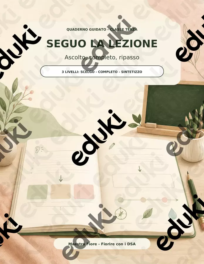Seguo la Lezione –
Quaderno Guidato Classe Terza DSA/BES (Storia, Geografia, Scienze)
3 Livelli di Supporto Materiale di supporto/inclusione - Seguo la Lezione –
Quaderno Guidato Classe Terza DSA/BES (Storia, Geografia, Scienze)
3 Livelli di Supporto - Maestra Fiore - Fiorire con i DSA - Pagina di copertina