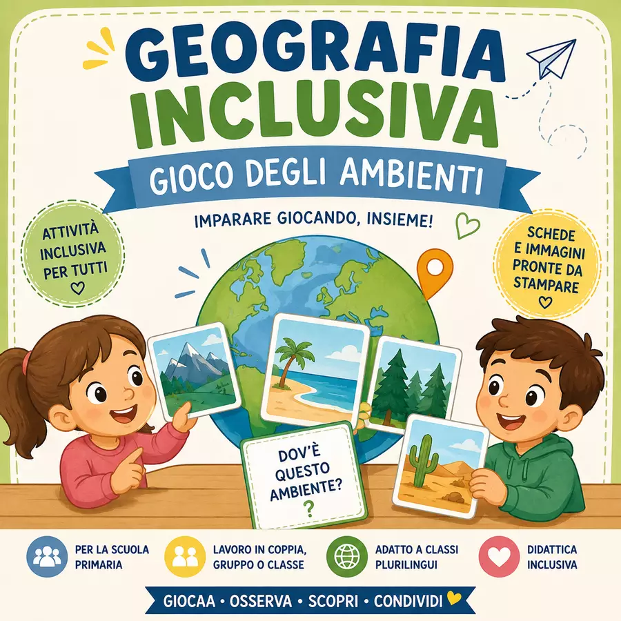 Geografia in gioco – Attività inclusiva sugli ambienti Esercizi - Geografia in gioco – Attività inclusiva sugli ambienti - Roberta Laddaga - Pagina di copertina