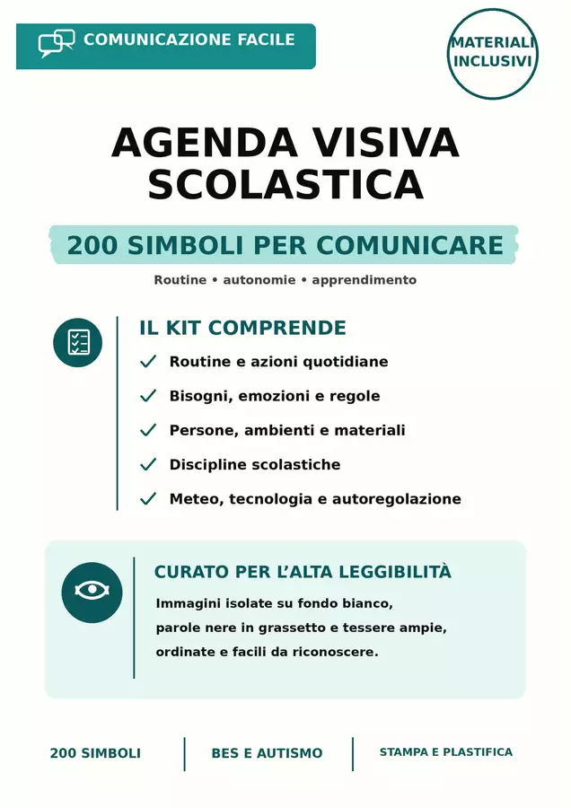 Agenda visiva, 200 simboli , alta leggibilità Flashcard - Agenda visiva, 200 simboli , alta leggibilità - Kit Inclusione - Pagina di copertina
