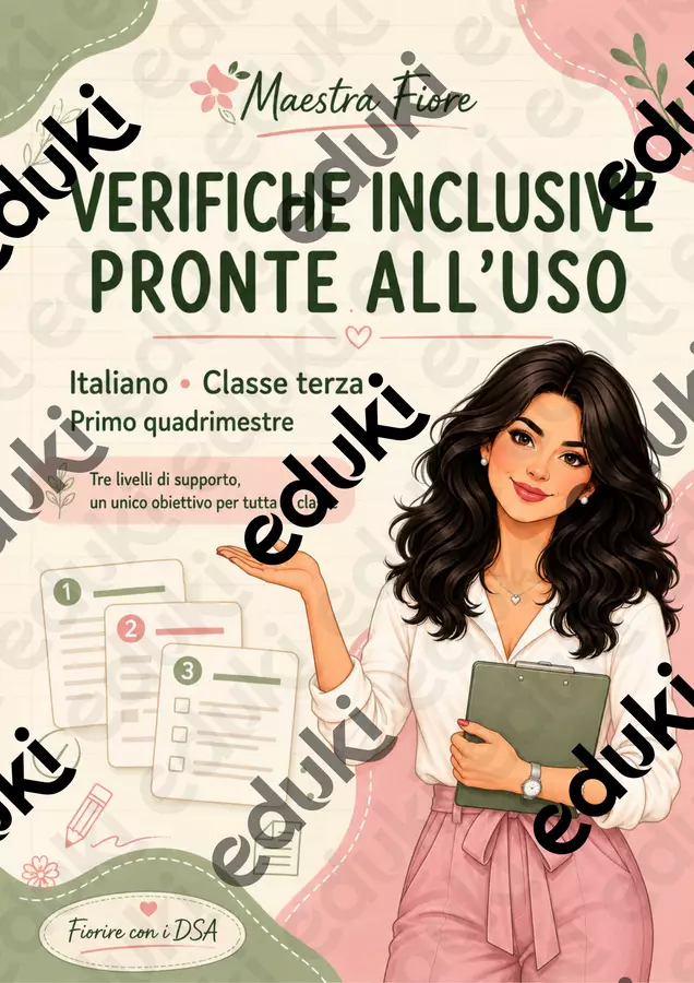 Verifiche inclusive italiano , classe terza. Materiale di supporto/inclusione - Verifiche inclusive italiano , classe terza. - Maestra Fiore - Fiorire con i DSA - Pagina di copertina