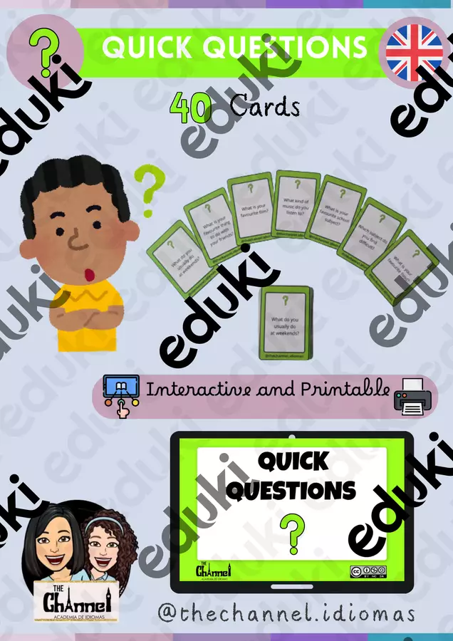 QUICK QUESTIONS – 40 Cards (Printable & Interactive) Materiale interattivo - QUICK QUESTIONS – 40 Cards (Printable & Interactive) - The Channel - Academia de idiomas - Pagina di copertina