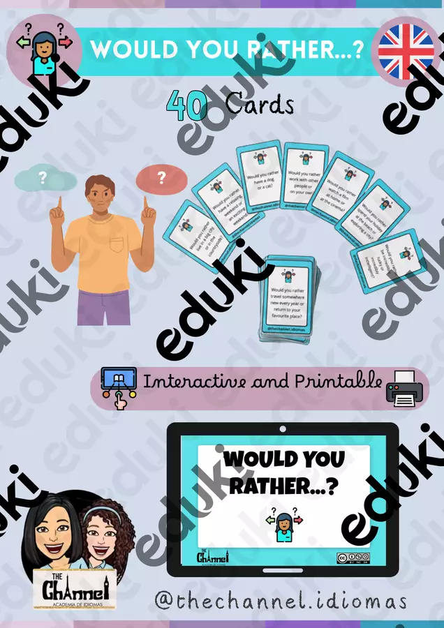 WOULD YOU RATHER…? – 40 Cards (Printable & Interactive) Materiale interattivo - WOULD YOU RATHER…? – 40 Cards (Printable & Interactive) - The Channel - Academia de idiomas - Pagina di copertina