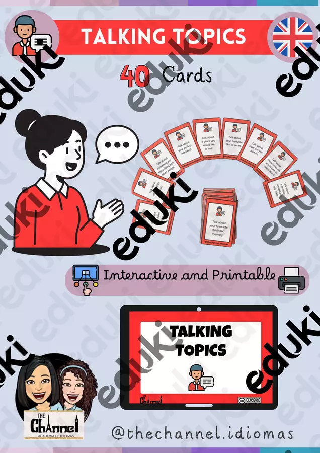 TALKING TOPICS – 40 Cards (Printable & Interactive) Materiale interattivo - TALKING TOPICS – 40 Cards (Printable & Interactive) - The Channel - Academia de idiomas - Pagina di copertina