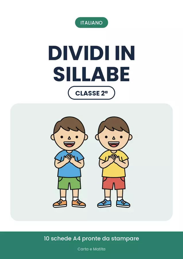 🔤 Dividi in sillabe: ortografia classe seconda, 10 schede Esercizi - 🔤 Dividi in sillabe: ortografia classe seconda, 10 schede - Carta e Matita - Pagina di copertina