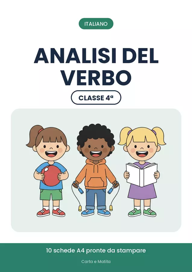 📝 Analisi grammaticale del verbo classe quarta, 10 schede Esercizi - 📝 Analisi grammaticale del verbo classe quarta, 10 schede - Carta e Matita - Pagina di copertina
