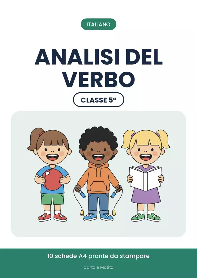 📝 Analisi grammaticale del verbo classe quinta, 10 schede Esercizi - 📝 Analisi grammaticale del verbo classe quinta, 10 schede - Carta e Matita - Pagina di copertina