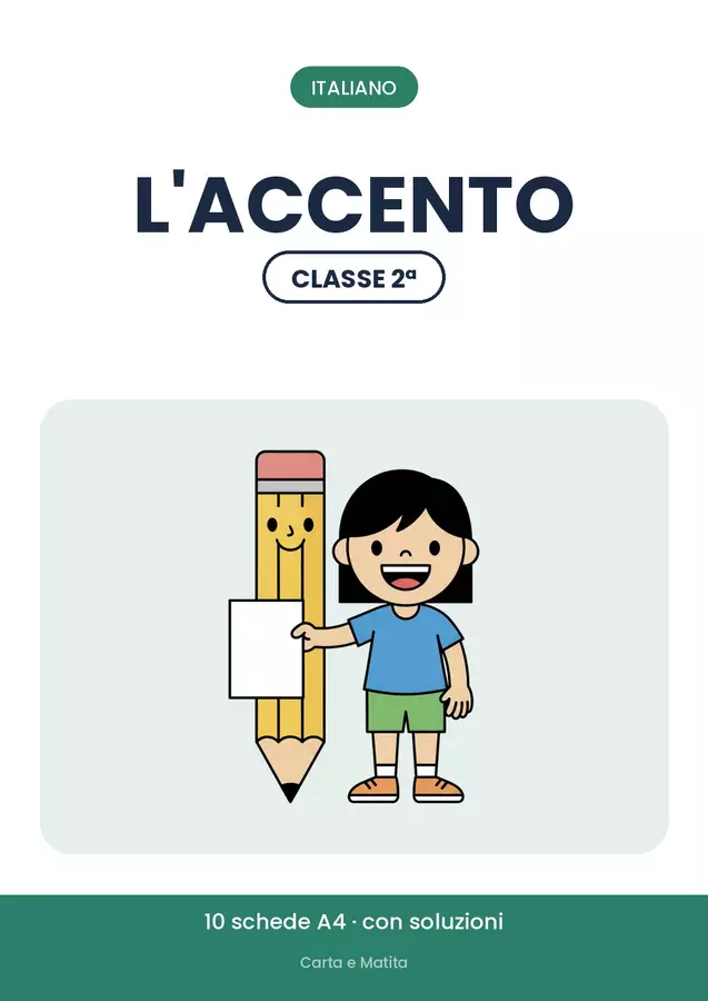 🔤 L'accento: ortografia classe seconda, 10 schede Esercizi - 🔤 L'accento: ortografia classe seconda, 10 schede - Carta e Matita - Pagina di copertina
