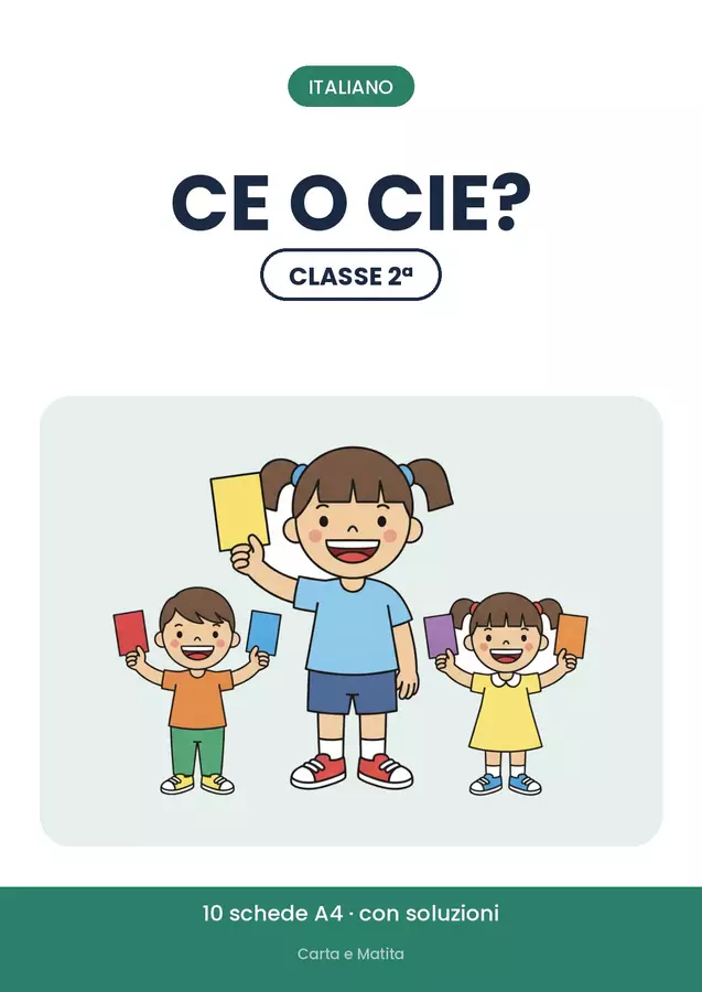🔤 CE o CIE: ortografia classe seconda, 10 schede Esercizi - 🔤 CE o CIE: ortografia classe seconda, 10 schede - Carta e Matita - Pagina di copertina