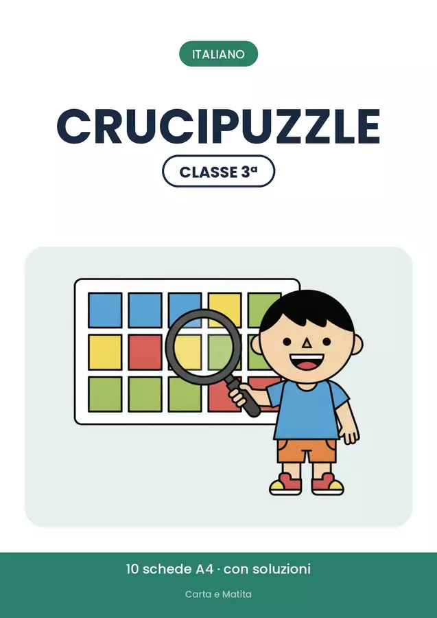 🧩 Crucipuzzle classe terza: giochi di parole, 10 schede Esercizi - 🧩 Crucipuzzle classe terza: giochi di parole, 10 schede - Carta e Matita - Pagina di copertina