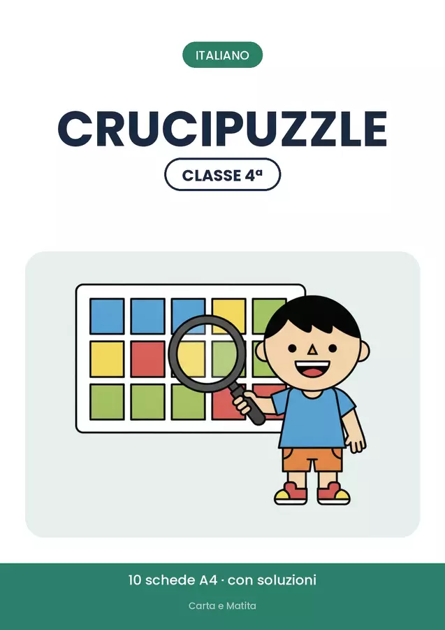 🧩 Crucipuzzle classe quarta: giochi di parole, 10 schede Esercizi - 🧩 Crucipuzzle classe quarta: giochi di parole, 10 schede - Carta e Matita - Pagina di copertina