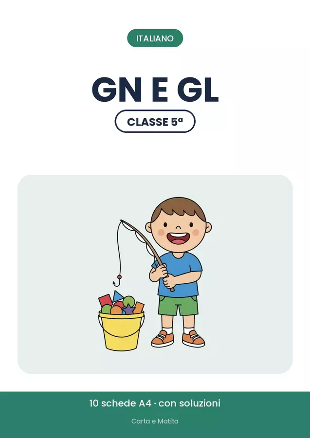 🔤 GN e GL: ortografia classe quinta, 10 schede di esercizi Esercizi - 🔤 GN e GL: ortografia classe quinta, 10 schede di esercizi - Carta e Matita - Pagina di copertina