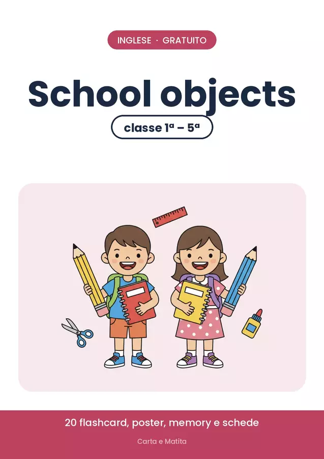 🌍 School objects: 20 flashcard di inglese primaria Esercizi - 🌍 School objects: 20 flashcard di inglese primaria - Carta e Matita - Pagina di copertina