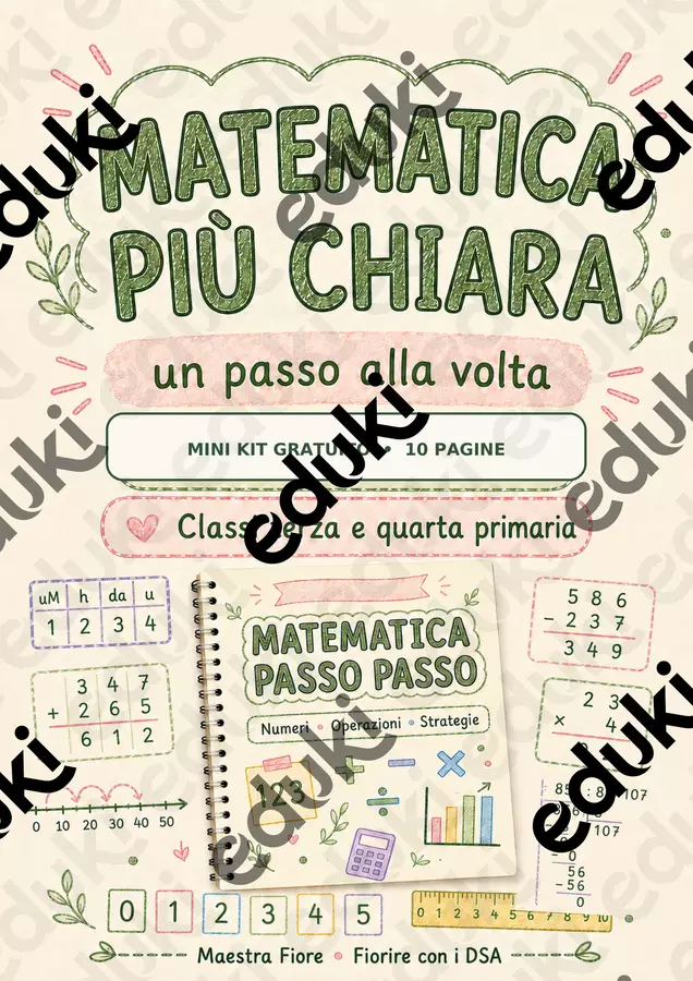 Matematica più chiara Mini kit gratuito Maestra Fiore Materiale di supporto/inclusione - Matematica più chiara Mini kit gratuito Maestra Fiore - Maestra Federica - Fiorire con i DSA - Pagina di copertina