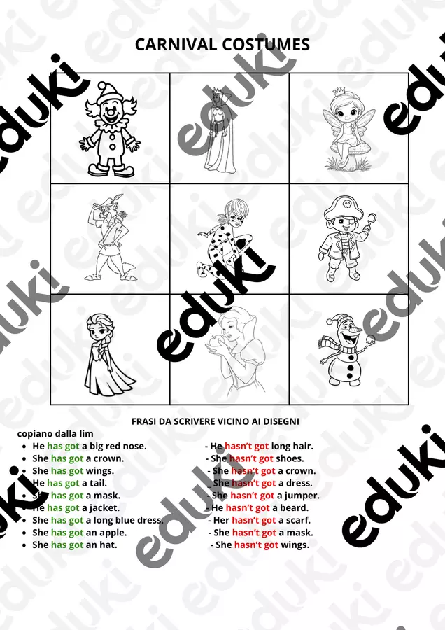 CARNIVAL COSTUMES: read and match sentences to pictures Esercizi - CARNIVAL COSTUMES: read and match sentences to pictures - Maestra Lorena - Pagina di copertina