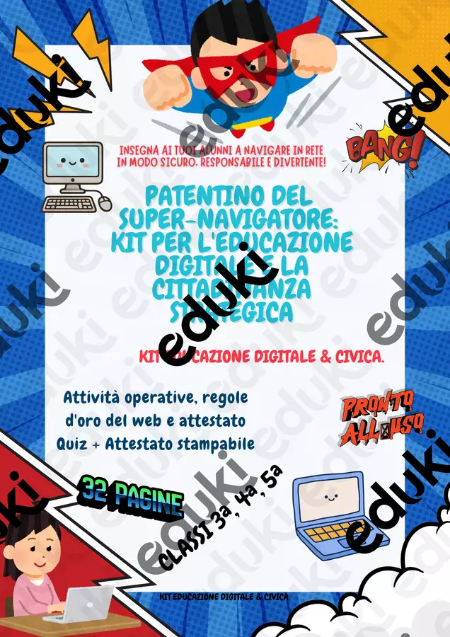 Patentino del Super-Navigatore | Kit educazione digitale e cittadinanza (Classi 3ª, 4ª, 5ª) Altro tipo di materiale - Patentino del Super-Navigatore | Kit educazione digitale e cittadinanza (Classi 3ª, 4ª, 5ª) - Maestra Erri - Pagina di copertina