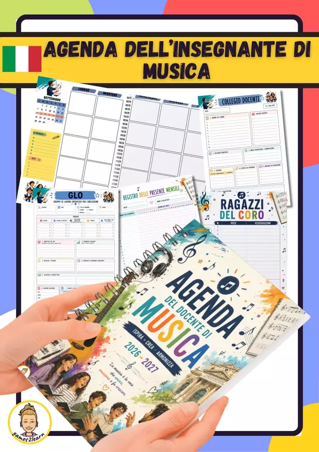 Agenda dell'Insegnante di Musica 2026-2027 Programmi scolastici / Materiali per docenti - Agenda dell'Insegnante di Musica 2026-2027 - games2learn - Materiali e giochi per l'autunno, Halloween e Natale - Pagina di copertina