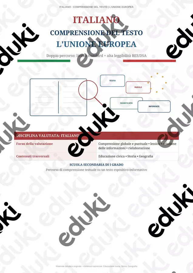 ITALIANO_Comprensione_del_testo differenziata L'Unione Europea_ Scuola Secondaria di primo grado Compiti in classe/Test - ITALIANO_Comprensione_del_testo differenziata L'Unione Europea_ Scuola Secondaria di primo grado - Prof. Luisa - Pagina di copertina