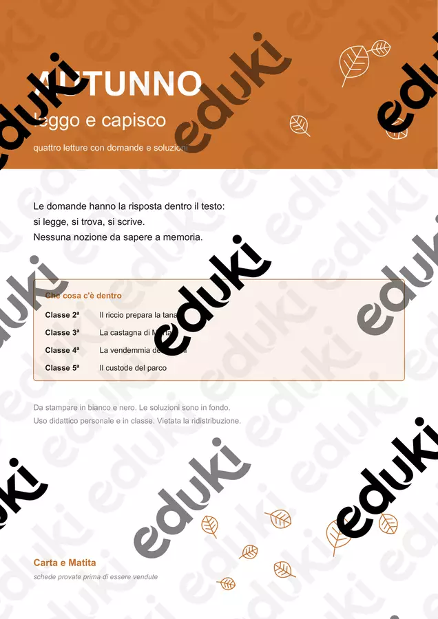 🍂 Autunno: leggo e capisco, 4 letture con soluzioni Esercizi - 🍂 Autunno: leggo e capisco, 4 letture con soluzioni - Carta e Matita - Pagina di copertina