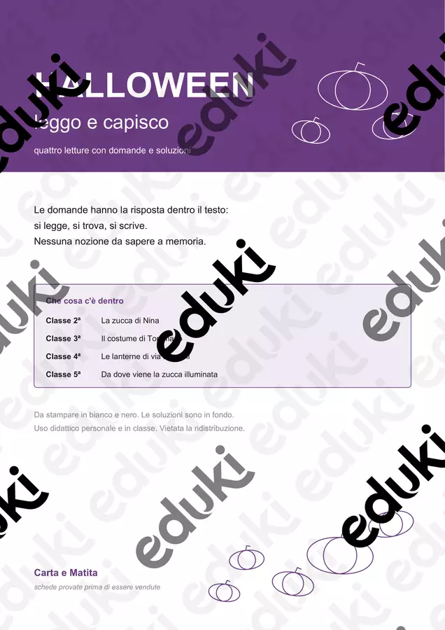 🎃 Halloween: leggo e capisco, 4 letture con soluzioni Esercizi - 🎃 Halloween: leggo e capisco, 4 letture con soluzioni - Carta e Matita - Pagina di copertina