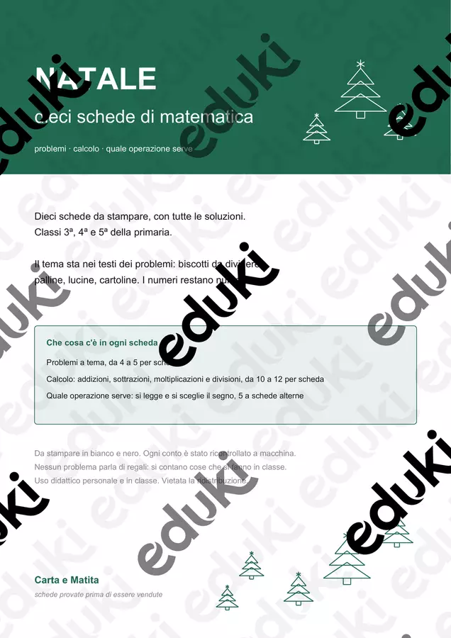 🎄 Natale in matematica: 10 schede per le classi 3-5 Esercizi - 🎄 Natale in matematica: 10 schede per le classi 3-5 - Carta e Matita - Pagina di copertina