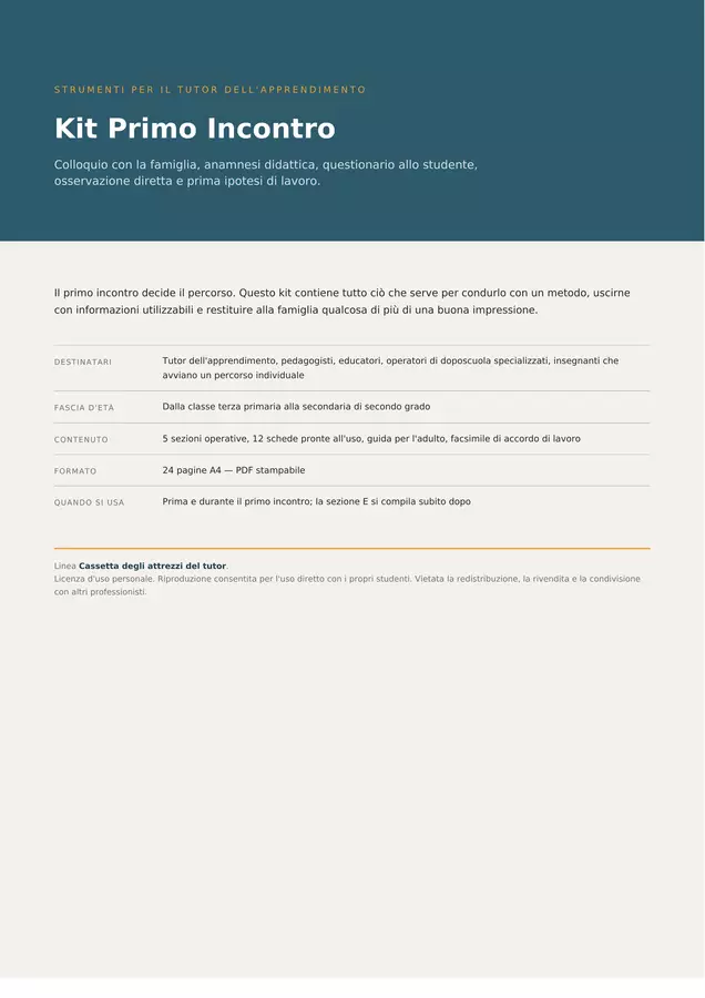 Kit Primo Incontro | Tutor DSA: colloquio, anamnesi, osservazione Materiale di supporto/inclusione - Kit Primo Incontro | Tutor DSA: colloquio, anamnesi, osservazione - Apprendifacile - Pagina di copertina