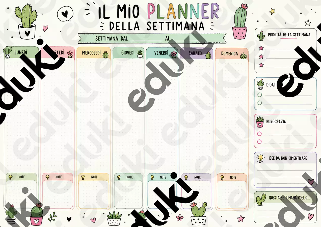 Il mio planner della settimana Programmi scolastici / Materiali per docenti - Il mio planner della settimana - Maestre Disordinarie - Pagina di copertina