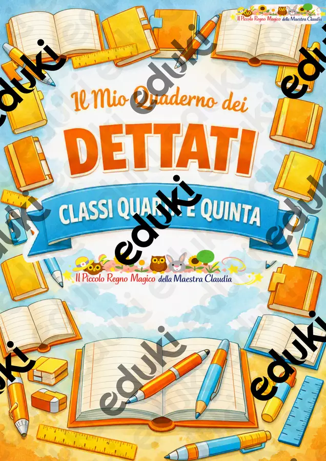 QUADERNO DEI DETTATI CLASSI QUARTA E QUINTA Esercizi - QUADERNO DEI DETTATI CLASSI QUARTA E QUINTA - Il Piccolo Regno Magico della Maestra Claudia - Pagina di copertina