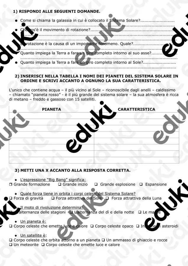 VERIFICA SU SISTEMA SOLARE E MOTI CELESTI Esercizi - VERIFICA SU SISTEMA SOLARE E MOTI CELESTI - Maestra Lorena - Pagina di copertina